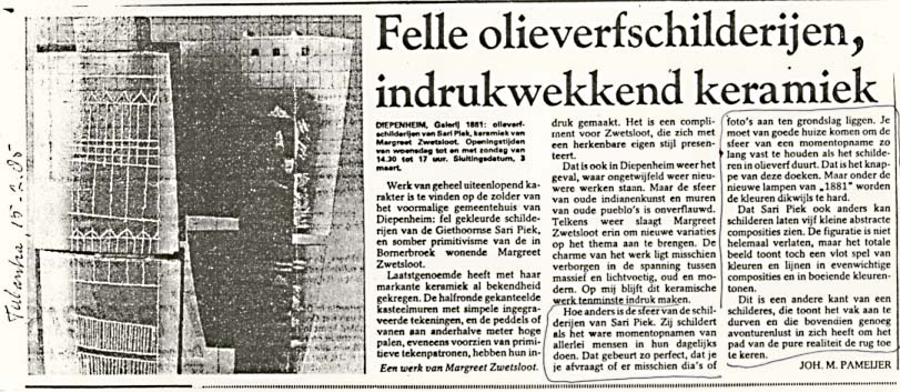 1985 Felle olieverfschilderijen, indrukwekkende keramiek 15-02-85 Joh. M. Pameijer Tubantia