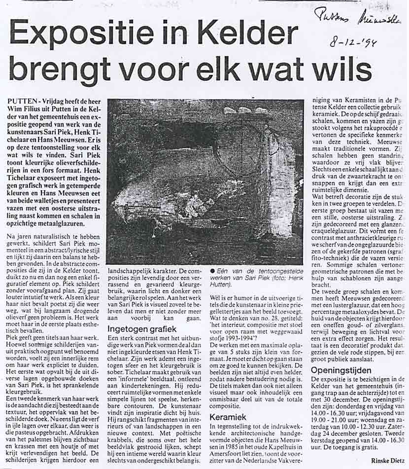 1994 Expositie in Kelder brengt voor elk wat wils  8-12-94  Puttens Nieuwsblad