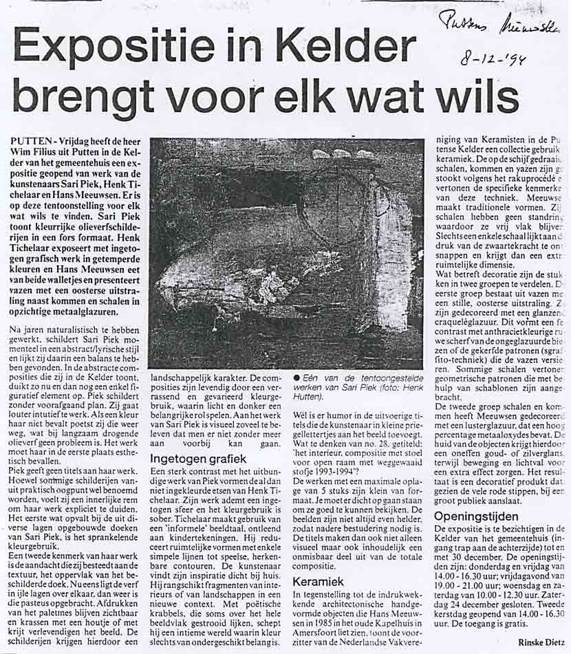 1994 Expositie in Kelder brengt voor elk wat wils 8-12-94 Puttens Nieuwsblad