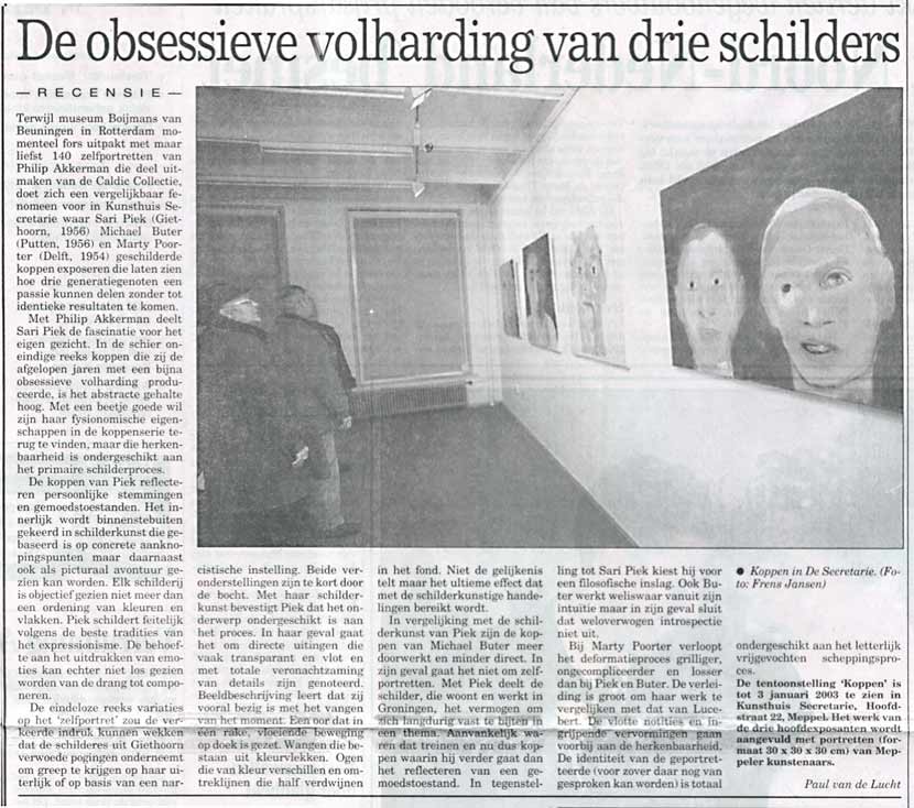 2002 De obsessieve volharding van drie schilders Meppel 9-12-02 Paul vd Lucht Meppeler Courant